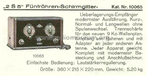 5-Röhren-Schirmgitter-Überlagerungsempfänger 2S5 Katalog Nr. 10065; Kapsch & Söhne KS, (ID = 852822) Radio