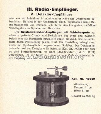 Kristall Detektor-Empfänger mit Schiebespule Katalog Nr. 10002; Kapsch & Söhne KS, (ID = 1975583) Crystal