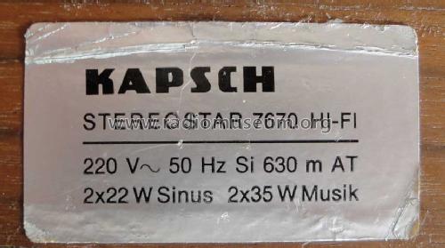 HiFi-Stereo-Kompaktanlage Stereostar 7670 HiFi; Kapsch & Söhne KS, (ID = 1644128) Radio