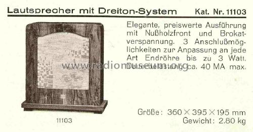 Lautsprecher mit Dreiton-System Katalog Nr. 11103; Kapsch & Söhne KS, (ID = 852826) Speaker-P