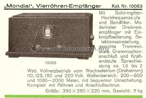 Mondial W Katalog Nr. 10063; Kapsch & Söhne KS, (ID = 852806) Radio