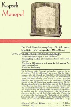 Monopol G 10085 Dok.Nr. 6689; Kapsch & Söhne KS, (ID = 817781) Radio