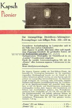 Dreiröhren-Schirmgitter-Fernempfänger Pionier Katalog Nr. 10081; Kapsch & Söhne KS, (ID = 817753) Radio