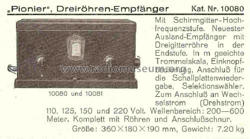 Pionier Lichtnetz-Dreiröhren-Schirmgitter-Fernempfänger Katalog Nr. 10080; Kapsch & Söhne KS, (ID = 852808) Radio