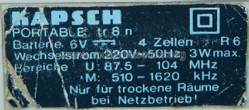 Portable Radio TR8N; Kapsch & Söhne KS, (ID = 967219) Radio
