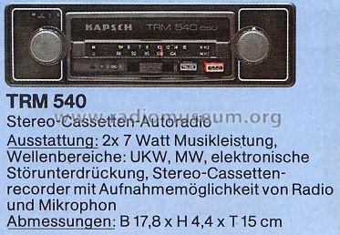 Stereo-Cassetten-Autoradio TRM-540; Kapsch & Söhne KS, (ID = 849273) Car Radio