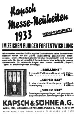 Siebenkreis-Überlagerer Super 433 Katalog Nr. 11802; Kapsch & Söhne KS, (ID = 2092090) Radio