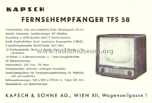 TFS58/43; Kapsch & Söhne KS, (ID = 675634) Televisore