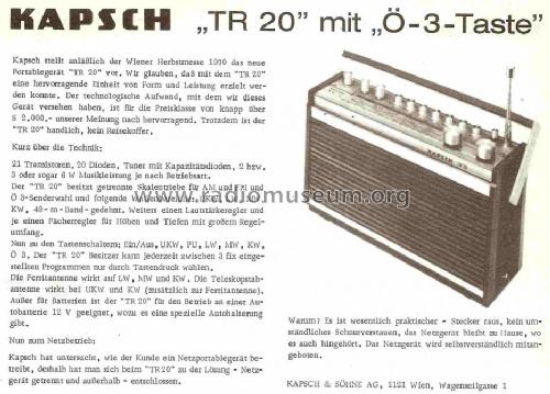TR20; Kapsch & Söhne KS, (ID = 762916) Radio