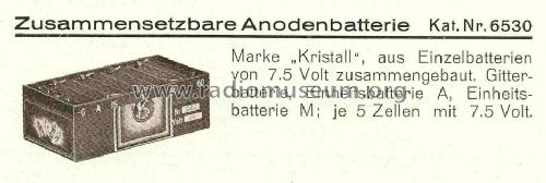 Anodenbatterie Kristall Katalog Nr. 6530; Kapsch & Söhne KS, (ID = 853516) Power-S
