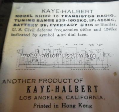 10 Transistor KH100; Kaye-Halbert Corp,; (ID = 2495210) Radio