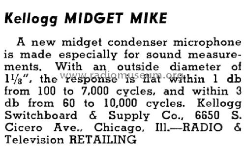 Midget Mike ; Kellogg Switchboard (ID = 1196988) Microphone/PU