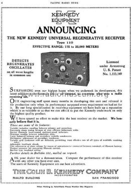 110 Universal Regenerative Receiver; Kennedy Co., Colin B (ID = 1385213) Radio