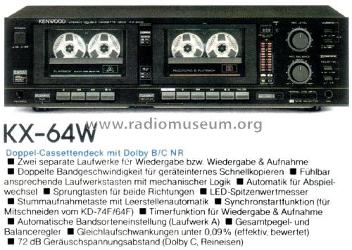 Stereo Double Cassette Deck KX-64W; Kenwood, Trio- (ID = 2691528) Sonido-V