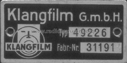 KL49226; Klangfilm GmbH (ID = 1283057) Speaker-P