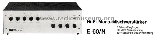 HiFi Mono Mischverstärker E 60/N; Klein & Hummel; (ID = 2954334) Ampl/Mixer