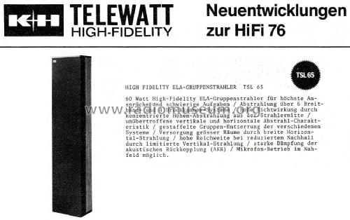 Telewatt Hifi ELA-Gruppenstrahler TSL65; Klein & Hummel; (ID = 2363629) Altavoz-Au