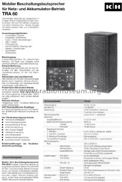 Mobiler Beschallungs-Lautsprecher TRA 60; Klein & Hummel; (ID = 2069351) Speaker-P