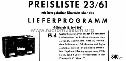 Teletest Fernseh-Service-Sender FS4; Klein & Hummel; (ID = 1390396) Equipment