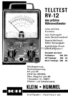 Teletest Röhrenvoltmeter RV-12; Klein & Hummel; (ID = 2955799) Equipment
