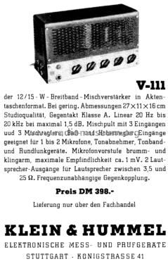 Telewatt Mischverstärker V-111 Hi-Fi; Klein & Hummel; (ID = 2698925) Ampl/Mixer