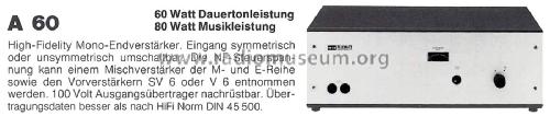 Telewatt Mono-Endverstärker A 60; Klein & Hummel; (ID = 2354895) Ampl/Mixer