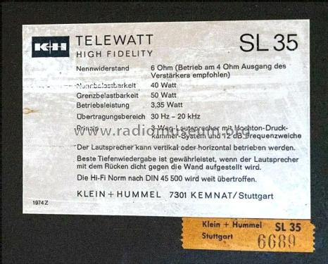 Telewatt SL 35; Klein & Hummel; (ID = 2356037) Parlante
