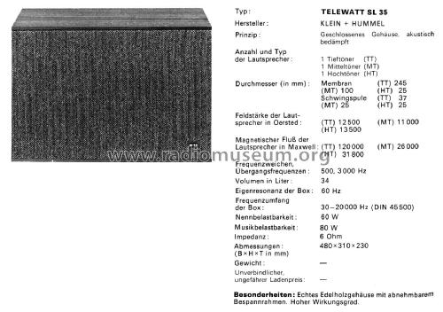 Telewatt SL 35; Klein & Hummel; (ID = 2698717) Parlante