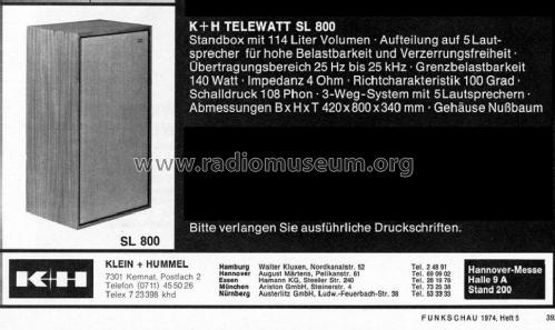 Telewatt SL 800; Klein & Hummel; (ID = 2510411) Speaker-P