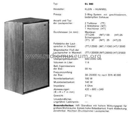 Telewatt SL 800; Klein & Hummel; (ID = 2698719) Parlante