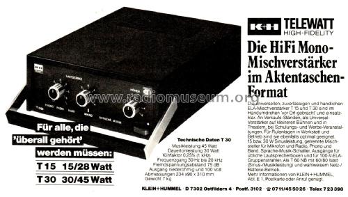 HiFi Mono-Mischverstärker Telewatt T15; Klein & Hummel; (ID = 2355685) Ampl/Mixer