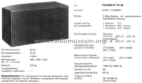 Telewatt TX20; Klein & Hummel; (ID = 2698628) Speaker-P