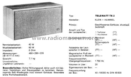 Telewatt TX2 ; Klein & Hummel; (ID = 2698627) Speaker-P