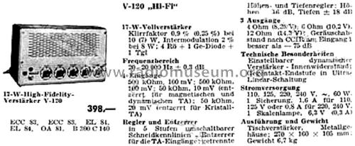 Telewatt V-120 Hi-Fi; Klein & Hummel; (ID = 2950416) Ampl/Mixer