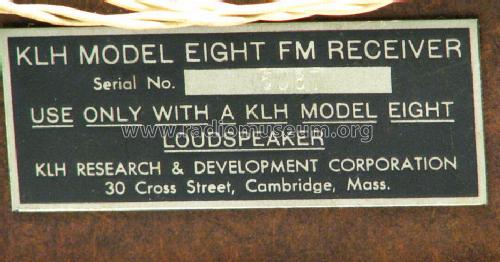 FM Receiver Model Eight ; KLH R&D Co.; (ID = 1204078) Radio