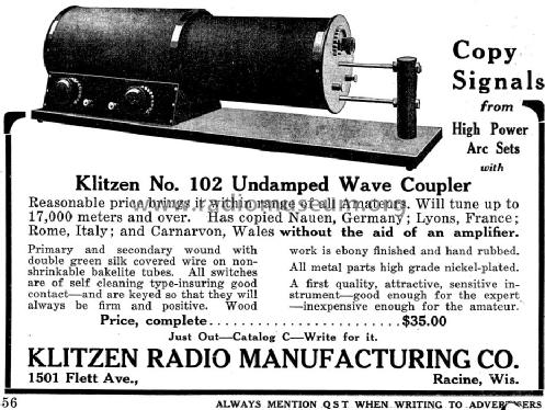 Klitzen Undamped Wave Coupler No. 102; Klitzen Radio (ID = 1178057) mod-pre26