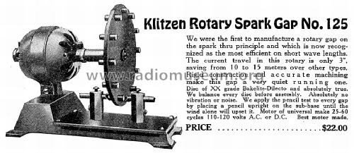 Rotary Spark Gap No. 125; Klitzen Radio (ID = 1046351) Amateur-D