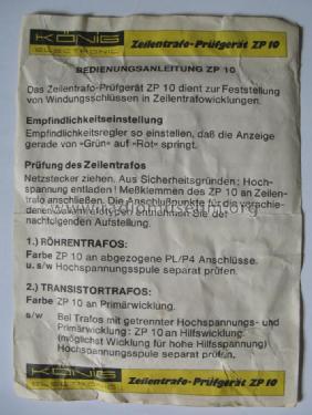 Zeilentrafo-Prüfgerät - Line-Transformer Tester ZP-10; König Electronic (ID = 781459) Equipment