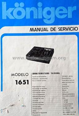 Cassette Deck - DNL System 1651; Königer marca; (ID = 3088934) Reg-Riprod