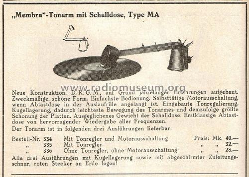 Membra Tonarm mit Schalldose MA; Konski & Krüger, (ID = 2610181) Microphone/PU