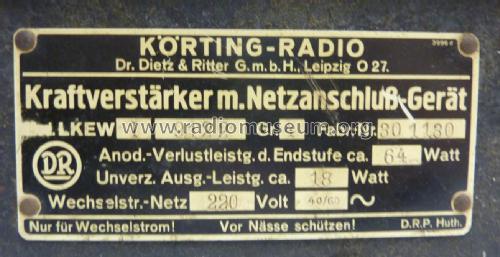 Kraftverstärker mit Netzanschluß-Gerät LKEW18; Körting-Radio; (ID = 1928611) Verst/Mix