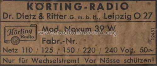 Novum 39W; Körting-Radio; (ID = 208610) Radio