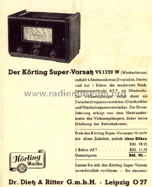 Super-Vorsatz für Volksempfänger VS1220W; Körting-Radio; (ID = 1280764) Adaptor