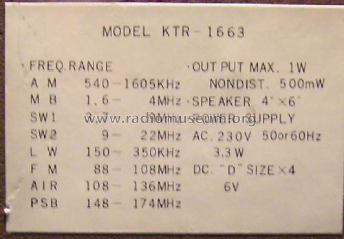 KTR-1663; Koyo Denki Co. Ltd.; (ID = 623143) Radio