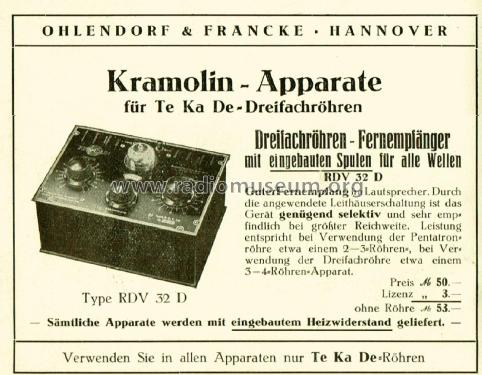 RDV32für 3-fach-Röhre ; Kramolin; München (ID = 2106299) Radio