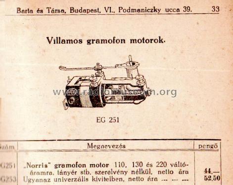 Norris Gramofon Motor AC/DC ; Norris Művek, Magyar (ID = 2231443) Kit