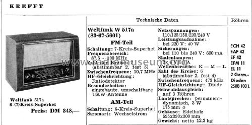 Weltfunk W517a 83-67-5601; Krefft AG, W.; (ID = 1755622) Radio