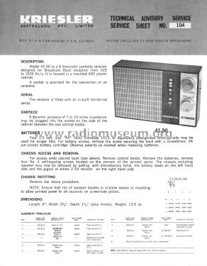 Playtime All Transistor 41-50; Kriesler Radio (ID = 2557876) Radio