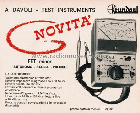 Voltmetro Elettronico a Transistor Fet Minor; Krundaal Davoli; (ID = 2769574) Equipment