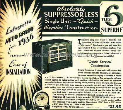 A-60 Suppressorless; Lafayette Radio & TV (ID = 655956) Car Radio